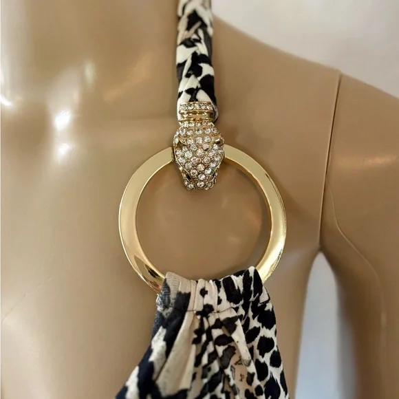 SKY Rare Original Y2K Black and Cream Animal Print Backless Halter Mini Dress - Picture 5 of 9